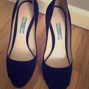 Black Prada heels with peep toe